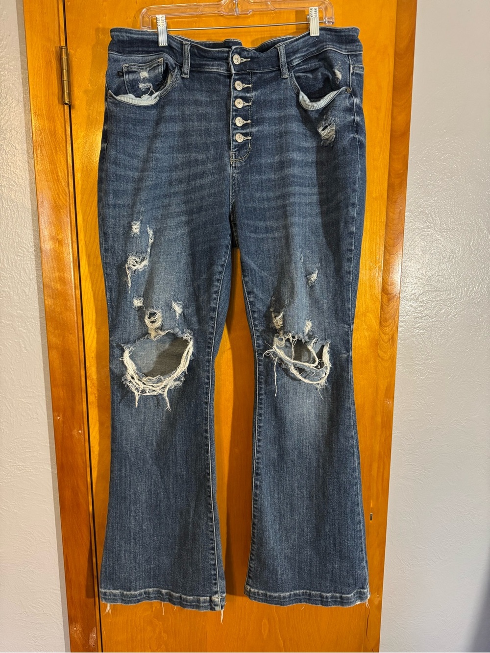 Judy Blue Distressed Dark Wash Flared Jeans